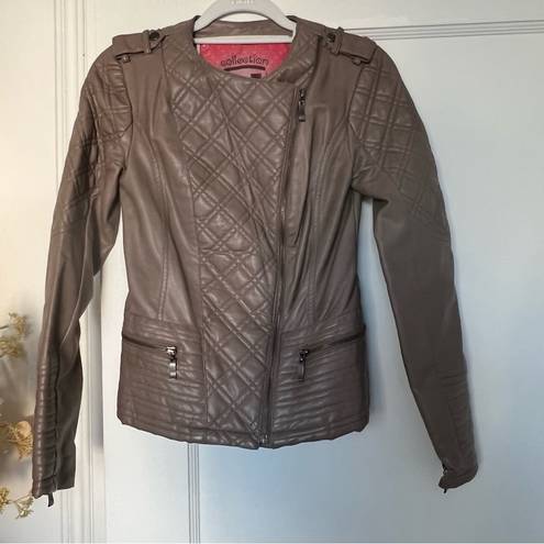 Bernardo Collection by  Taupe Faux Leather Quilted Moto Jacket XS GUC