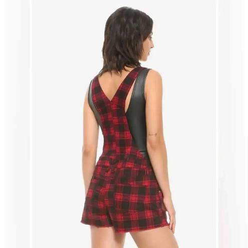 Hot Topic  HT Denim Red Black Plaid Goth Grunge Shortalls Shorts Womens Rock M