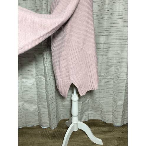 Charter Club 🌸  Asymmetrical Mock Neck Pastel Pink Ribbed Stripe Knit Sweater