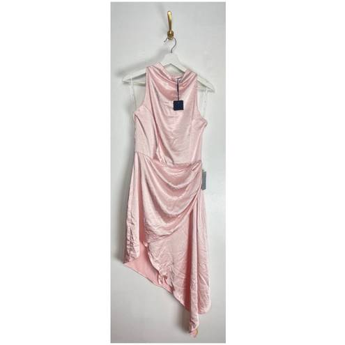 Elliatt  Alaia Asymmetric Satin Cocktail Dress in Blush Size Medium