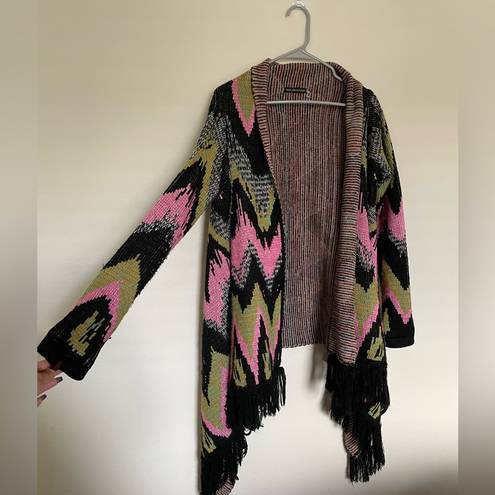 Hot & Delicious  chevron pattern cardigan black, pink, green