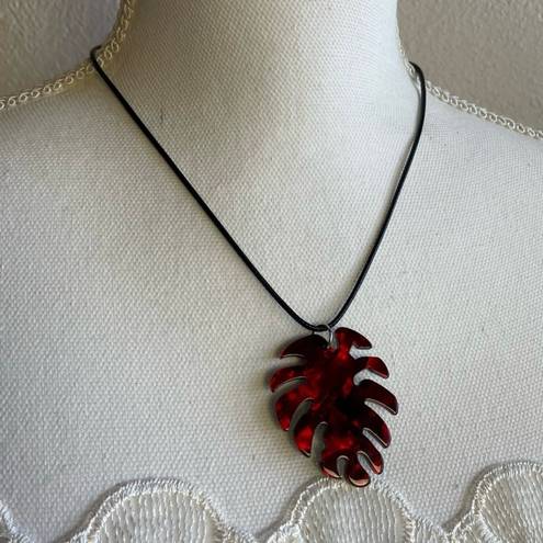 Monstera red acrylic leaf necklace