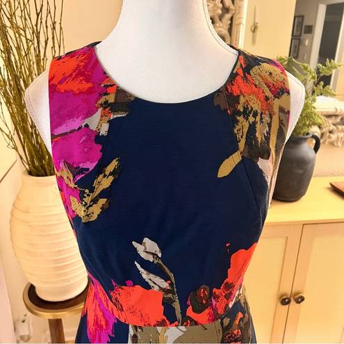 Trina Turk Navy Floral Kurdson Dress Sheath Sleeveless Cocktail Dress Size 4