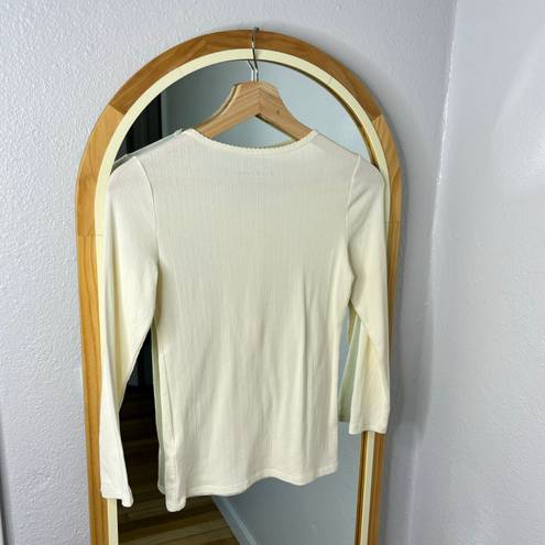 Everlane cream white stretch rib Henley button top