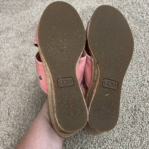 UGG  Pink Leather Criss Cross Mule Wedge Sandals Women's 7.5