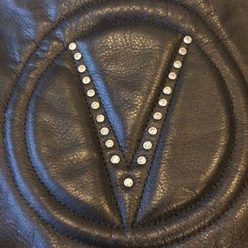 Mario Valentino Valentino by  Black Leather V Bag