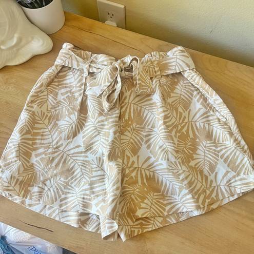 The Loft  Tropical Palm Linen Blend Waist Tie Shorts 