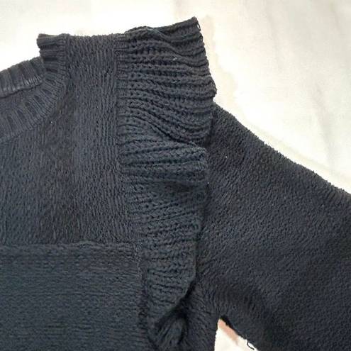 Pilcro ‎ Anthropologie Knit Crew Neck Ruffle Shoulder Sweater Womens Medium