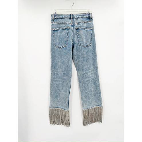 Alice + Olivia  Amazing Boyfriend Rhinestone Fringe Straight High Rise Jeans 25