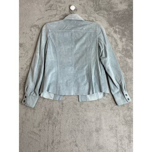 Bernardo  Baby Blue Suede Leather Button Down Jacket, Size 6 Petite