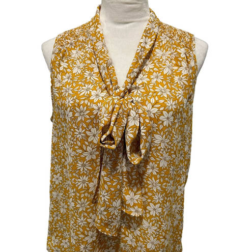 Cynthia Steffe  Blouse Womens Size M Yellow Floral Sleeveless Scarf Tie Neck Bow