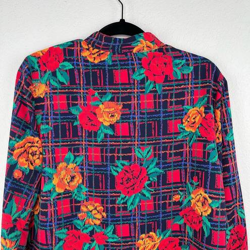 Cathy Daniels  Multi color Floral Mock Neck Long Sleeve Button Blouse Top Size 10