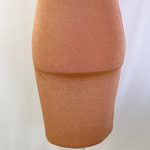 Pretty Little Thing Slinky Knit One Shoulder Strap Bodycon Dress Toffee Size 4