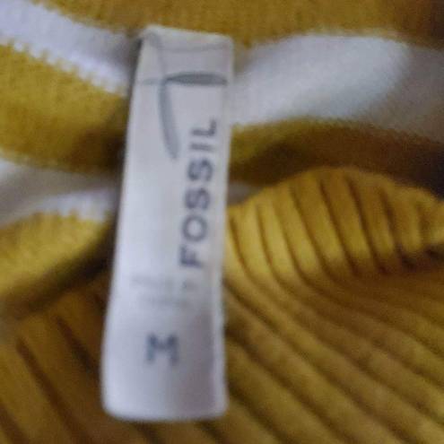 Fossil  size medium gold colored horizontal striped sweater chunky V-neck