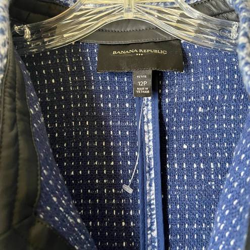 Banana Republic  Tweed Tie Belt Jacket blue & White Sz 12P