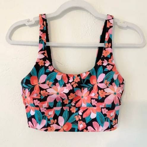 Beach Riot Leah Floral Longline Sports Bra in Fiery Plumeria Size Small