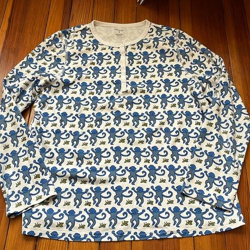 Roller Rabbit  Blue Monkey Pima Cotton Pajama Top Sz S