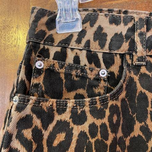 ZARA Women Cotton Leopard Print Raw Hem Denim Mini Skirt NWOT-M