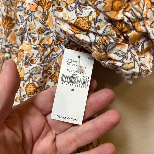 Old Navy  Women’s Puff-Sleeve Square-Neck Orange Floral Babydoll Blouse Medium