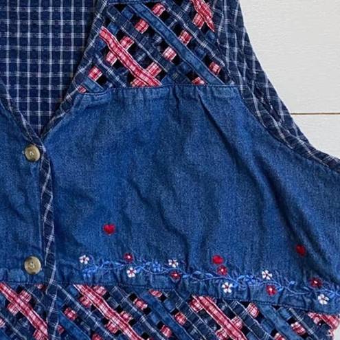 American Vintage  Denim Lattice Work Patriotic Granny Gilet Vest 16