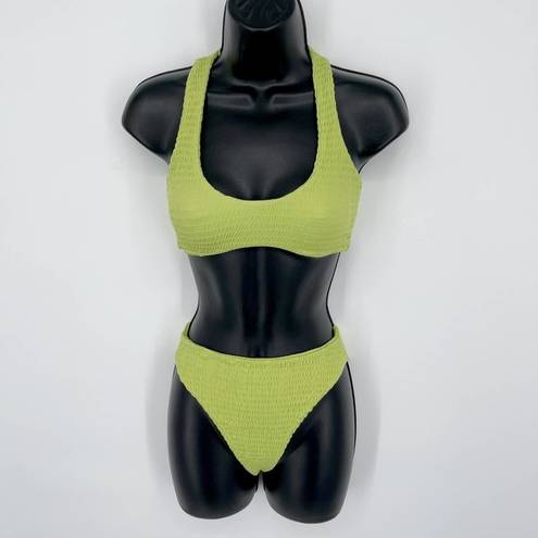 Naked Wardrobe  Swim Lime Smocked 2 Pc Bikini NEW Womens Sz S Style NW-W0538