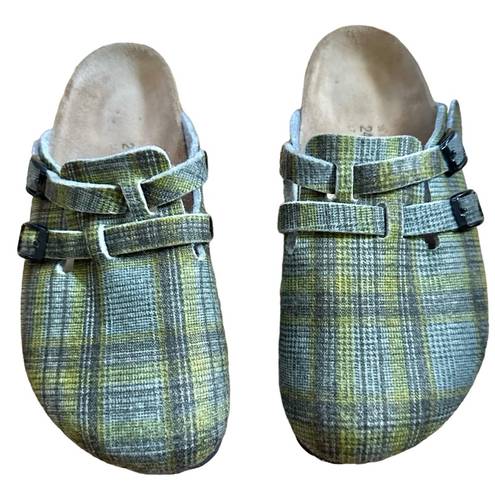 Birkenstock  Birkis Boston Plaid Wool Slip On Mule Clogs Shoes - Green, 7US