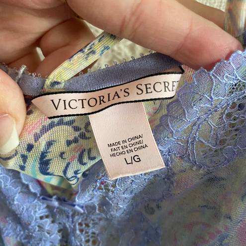 Victoria's Secret NWOT Victoria’s Secret purple lace & pastel print mesh slip dress