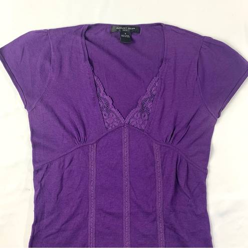 August Silk  Knits Purple Cap Sleeve Lace Accent Top