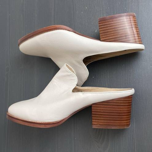 DKNY  Times Ivory Block Slip On Leather Heel Mules Size 10