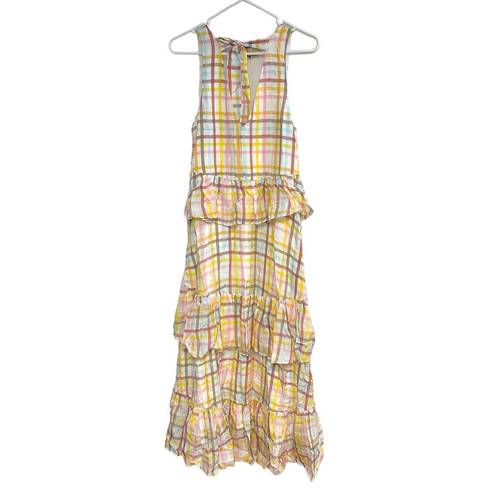 Cinq à Sept NEW  Astor Sleeveless Tiered Midi Dress White Pastel Plaid