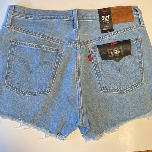 Levi’s jean shorts 501 fitted high rise button fly distressed fray denim‎