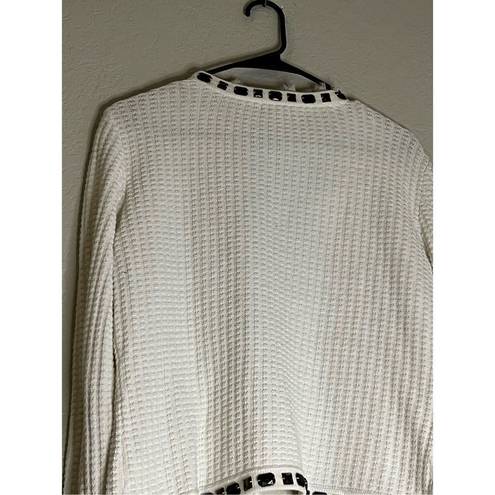 CAbi  Cardigan Sweater Womens M Ivory Gabrielle #284 Beaded Ruffles Waffle Knit