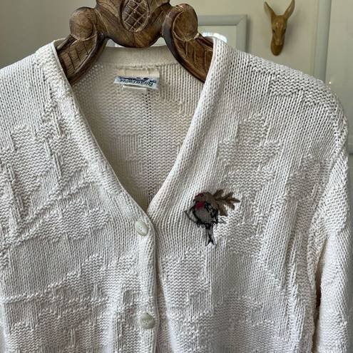 Northern Reflections Vintage  Cotton Embroidered Bird Button Cardigan Sweater L