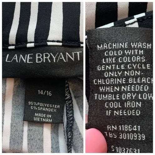 Lane Bryant  Women's Pull On Elastic Waist Black Stripe Wide Leg Pant Size 14/16