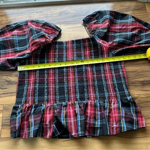 Draper James  multicolored plaid smocked peasant top XXL