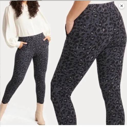 Betabrand  Gray Leopard Pencil Dress Pant Yoga Journey Pull On Skinny Size Large