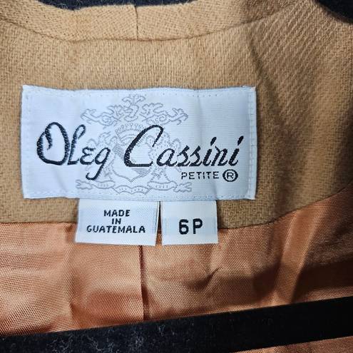 Oleg Cassini Vintage  Womens 6P Petite Wool Tan Black Contrast Trim Button Blazer