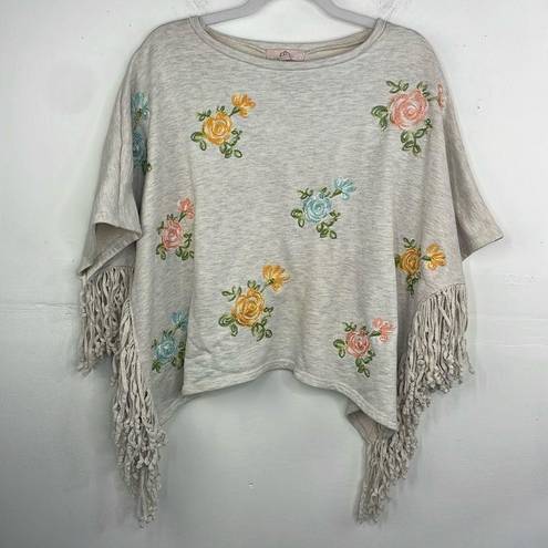 Anthropologie  TP Flowered Fringe Poncho