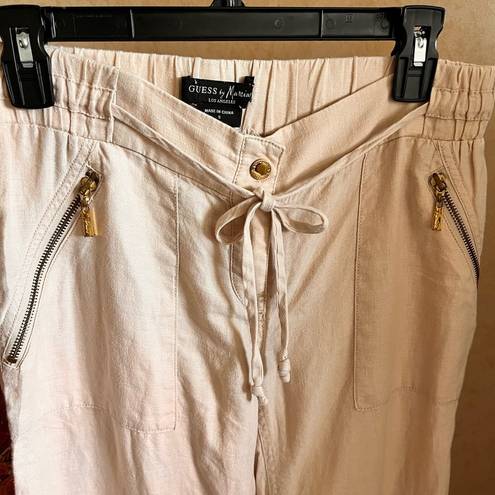 Guess By Marciano Ladies Khaki Drawstring Wide Leg Size Small Linen Pants