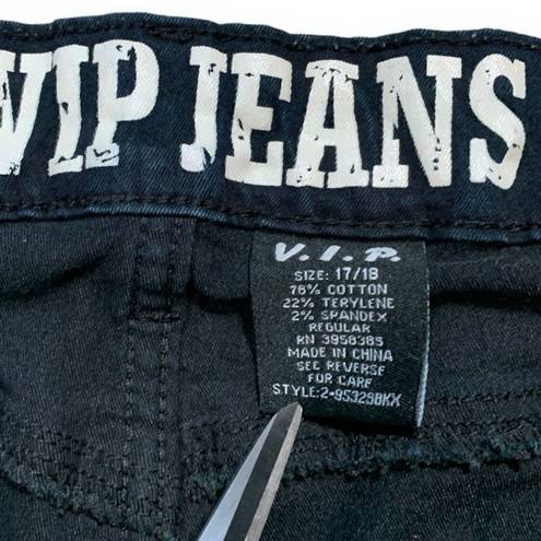 Vip Jeans  Moto Style Black Denim Elastic Ankle Patch Pocket High Rise Plus 18