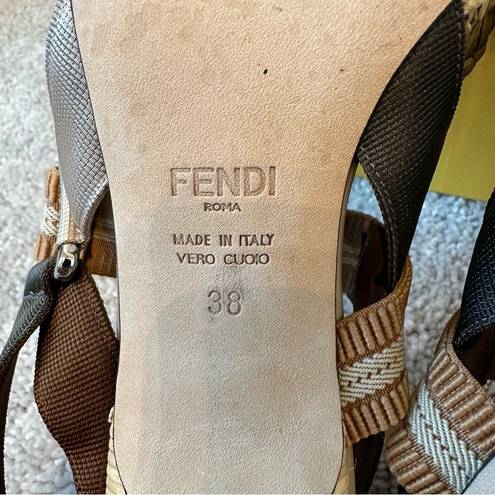 Fendi  Colibri Raffia Slingback Kitten Heels in Olive Green size 38 / 8