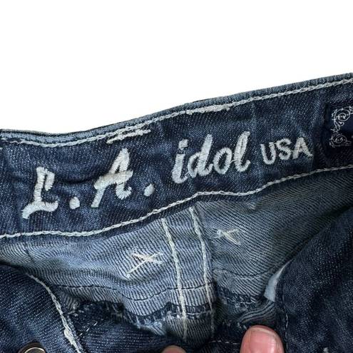 L.A. Idol USA  Medium Wash Low Rise Embellished Studded Straight Leg Jeans Size 3