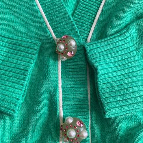 CAbi  Wallis Retro Cropped Burst of MintJulep Green Cardigan Embellished Buttons