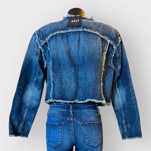 Edge ABLE NWT Womens Cropped Distressed Denim Jacket sz XL Blue Jean Raw  Hem