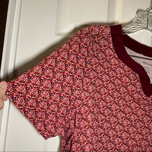 White Stag  Pink Floral Print V Neck Short Sleeve Top 2X