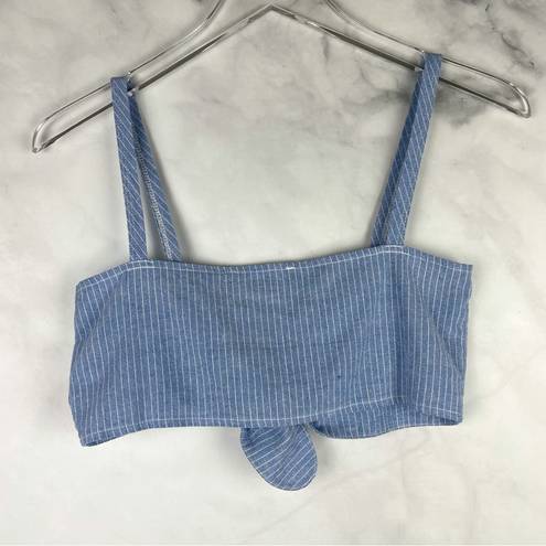 Motel Rocks  2 Piece Knot Crop Top + High Rise Wrap Mini Skirt Boho Retro Blue S