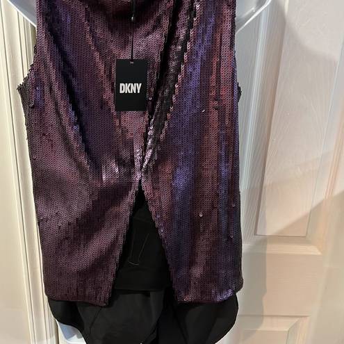 DKNY NWT  Womens Sleeveless Sequin Split-Back Top Purple Size S