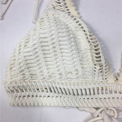 Robin Piccone  Sophia Crochet Banded Halter Bikini Top Cream L