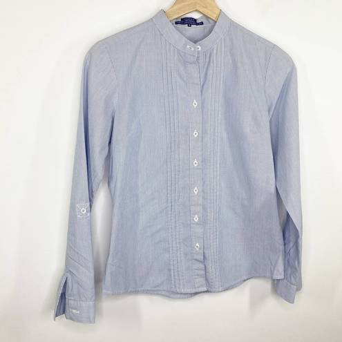 Polo  Slim Fit Blue Pinstripe High Neck Button Front Shirt Women's Size Small S