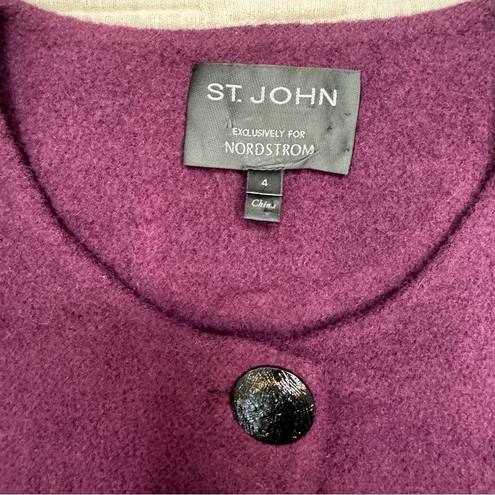 St. John  Double Face Cashmere Wool Blend Jacket Plum Snap Front Coat pockets